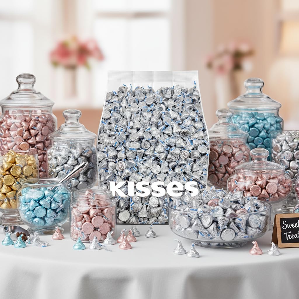 Bulk Kisses Milk Chocolate Candy – 200 Silver-Wrapped Kisses, 2 lb