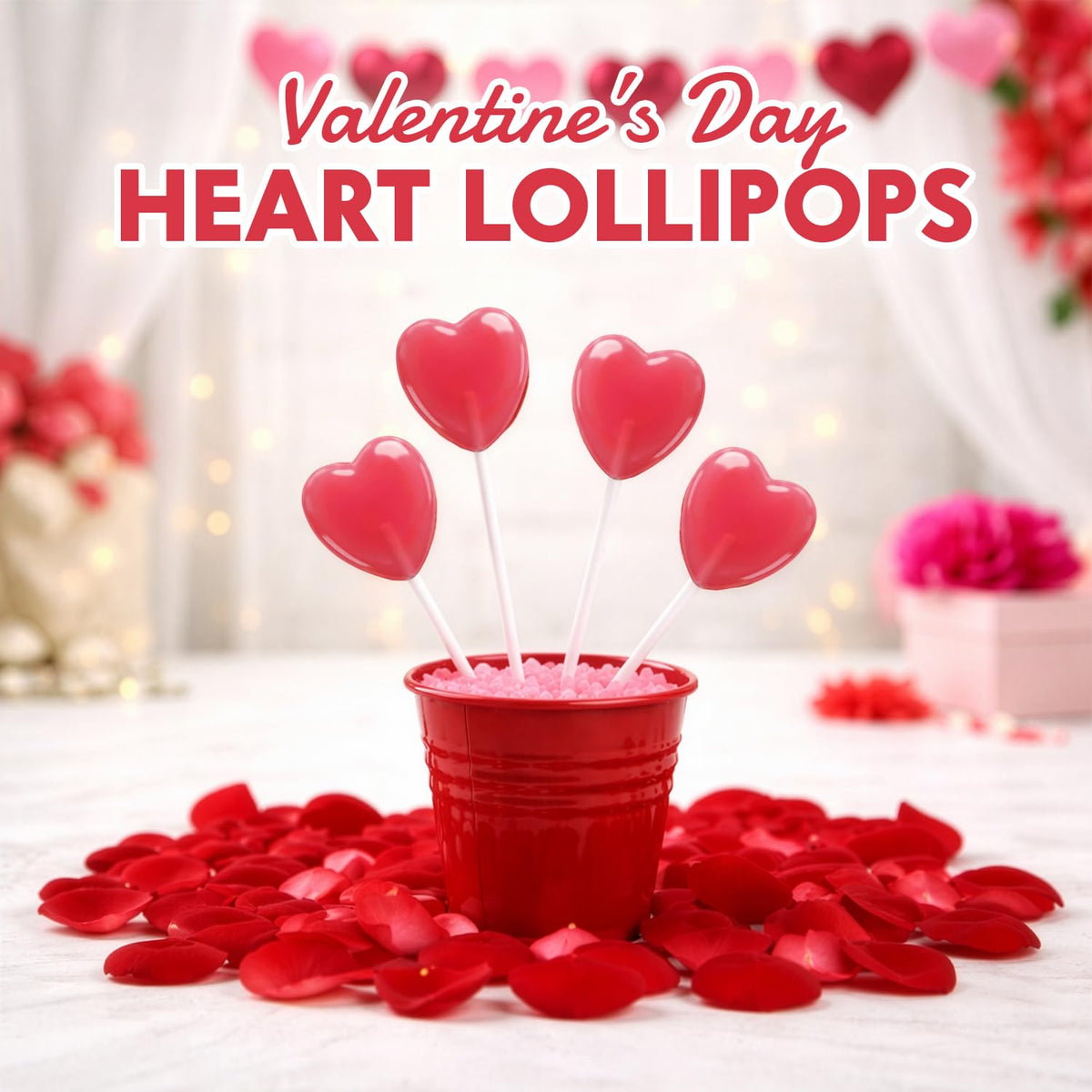 Yumzo Heart Shaped Lollipops – 6lb Valentines Candy Bulk, Strawberry Flavor, Individually Wrapped