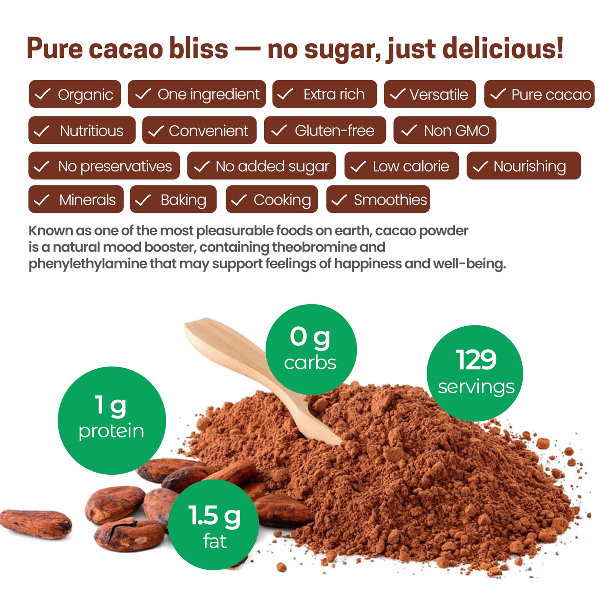 Z Natural Foods Organic Cacao Powder — Extra-Rich Dark Chocolate Flavor, 2 lbs (Non-GMO, Vegan, Gluten-Free, Kosher)