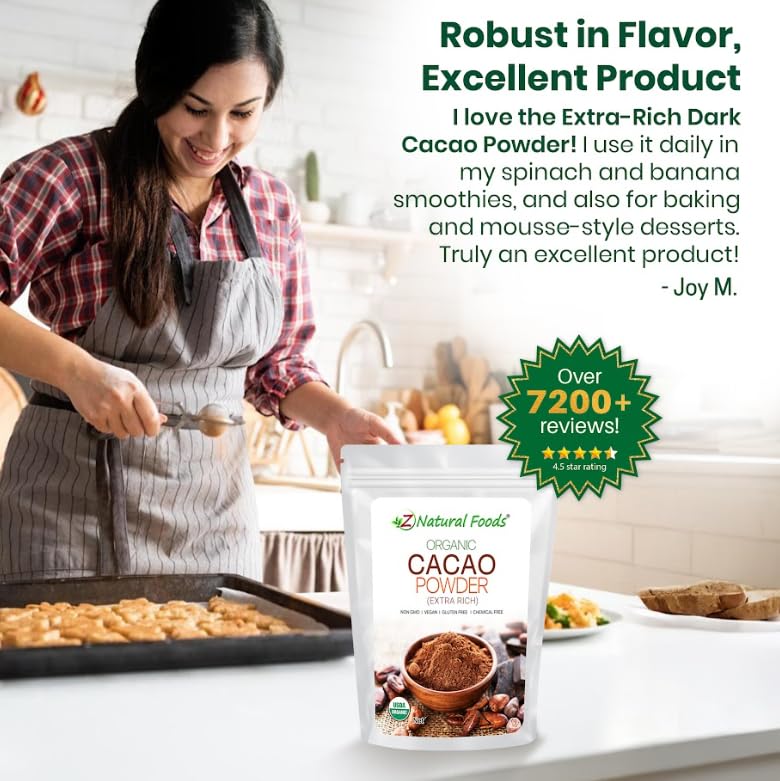 Z Natural Foods Organic Cacao Powder — Extra-Rich Dark Chocolate Flavor, 2 lbs (Non-GMO, Vegan, Gluten-Free, Kosher)