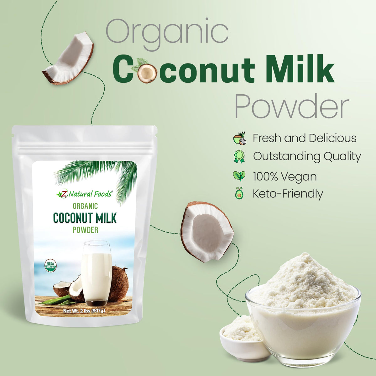 Z Natural Foods Organic Coconut Milk Powder – Unsweetened Dairy-Free Creamer (2 lb)