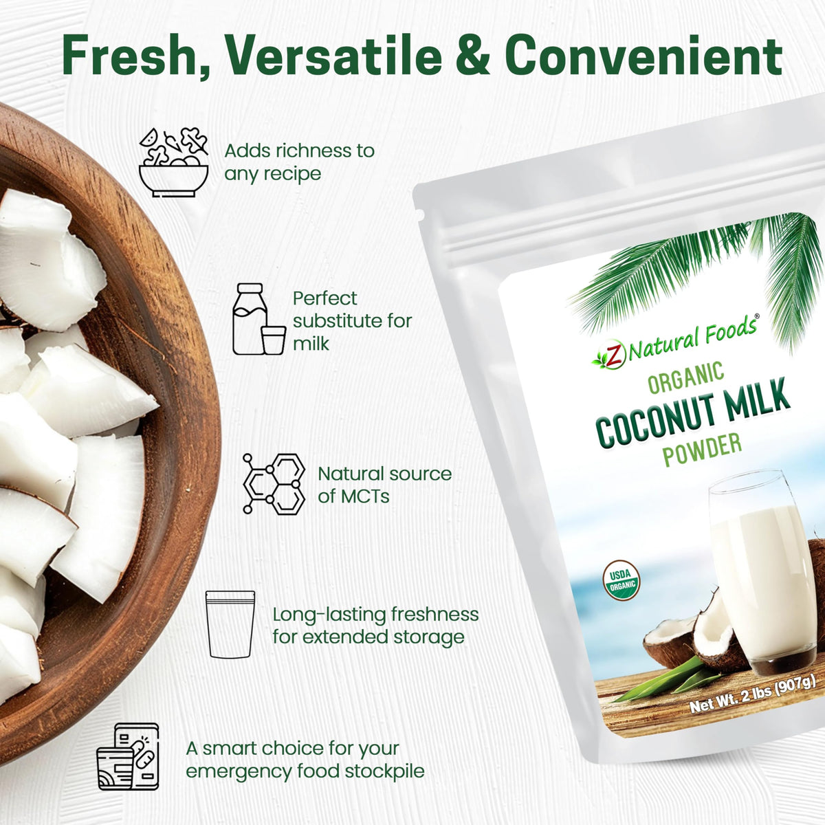 Z Natural Foods Organic Coconut Milk Powder – Unsweetened Dairy-Free Creamer (2 lb)