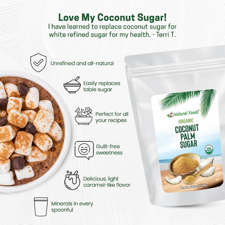 Z Natural Foods Organic Coconut Sugar - Nutrient-Dense, Unrefined Brown Coconut Sugar (10 lb) - Non-GMO, Vegan, Gluten-Free