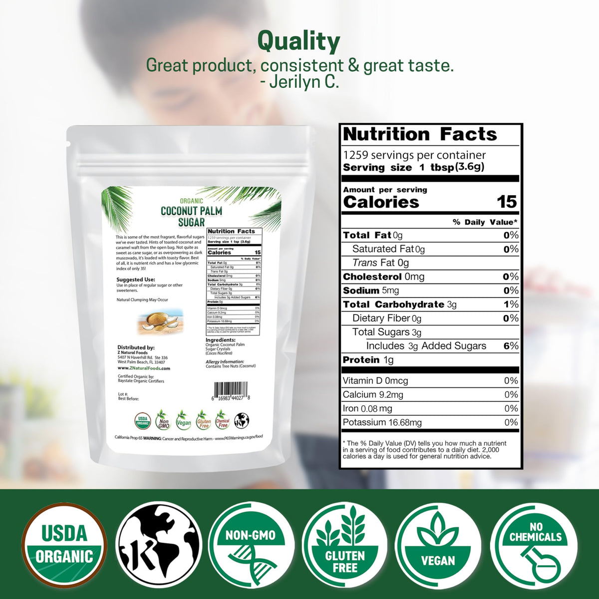 Z Natural Foods Organic Coconut Sugar - Nutrient-Dense, Unrefined Brown Coconut Sugar (10 lb) - Non-GMO, Vegan, Gluten-Free