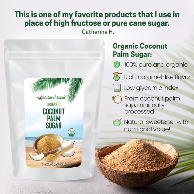 Z Natural Foods Organic Coconut Sugar - Nutrient-Dense, Unrefined Brown Coconut Sugar (10 lb) - Non-GMO, Vegan, Gluten-Free