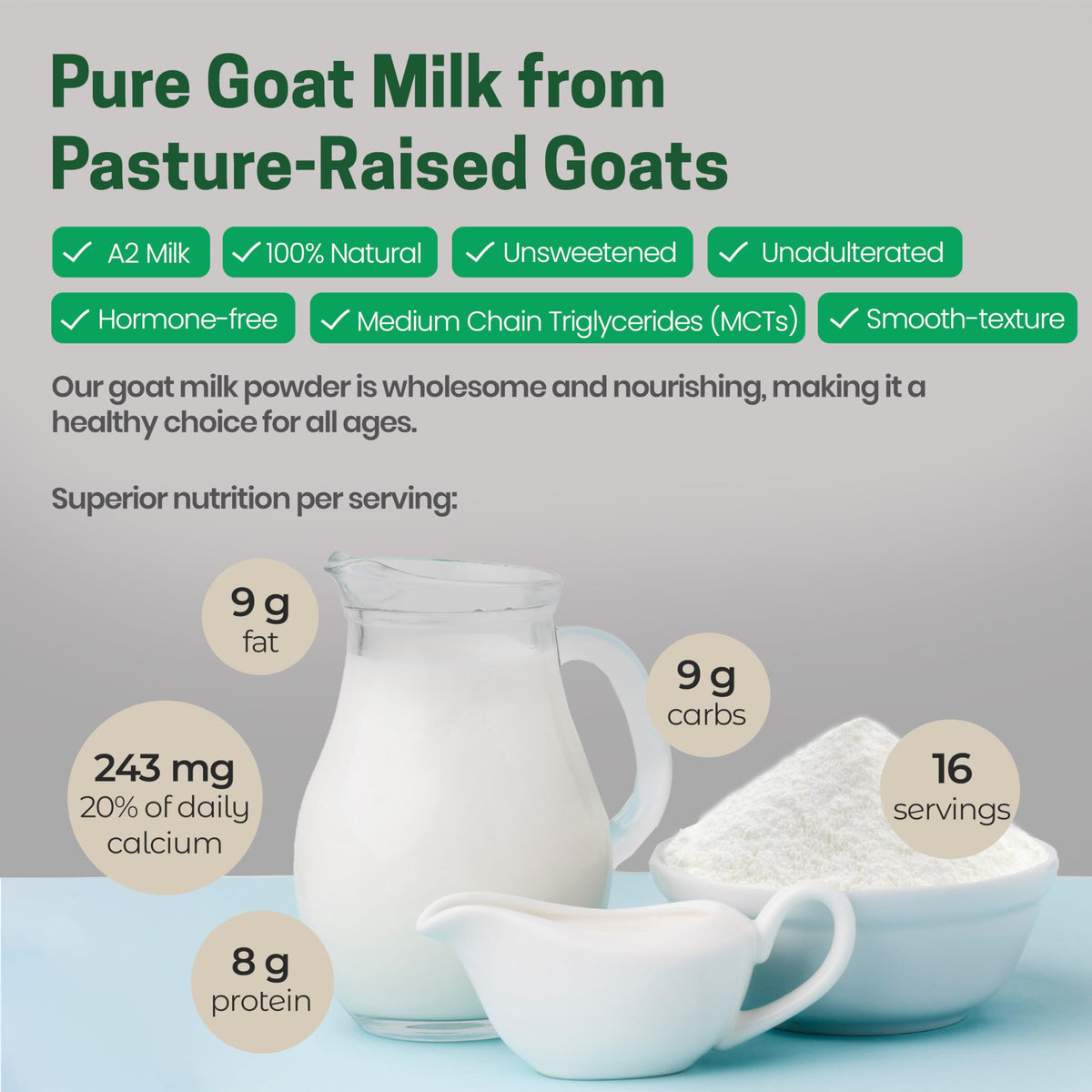 Z Natural Foods Goat Milk Powder - Pure Netherlands Full Cream Goat Milk, 1 lb