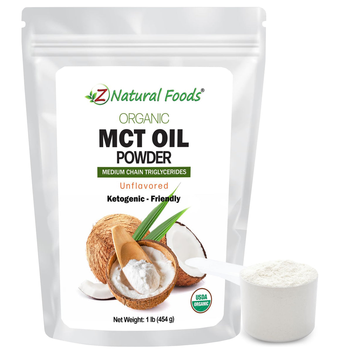 Z Natural Foods Organic MCT Oil Powder with Prebiotic Acacia Fiber – C8 & C10, Unflavored Vegan Creamer