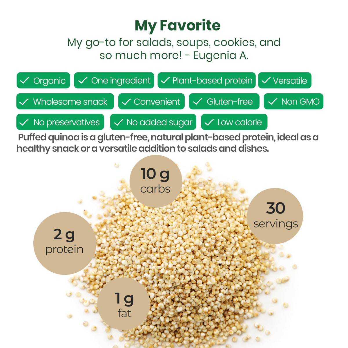 Z Natural Foods Organic Crispy Puffed Quinoa – Real Crisped Quinoa Vegan Superfood Snacks