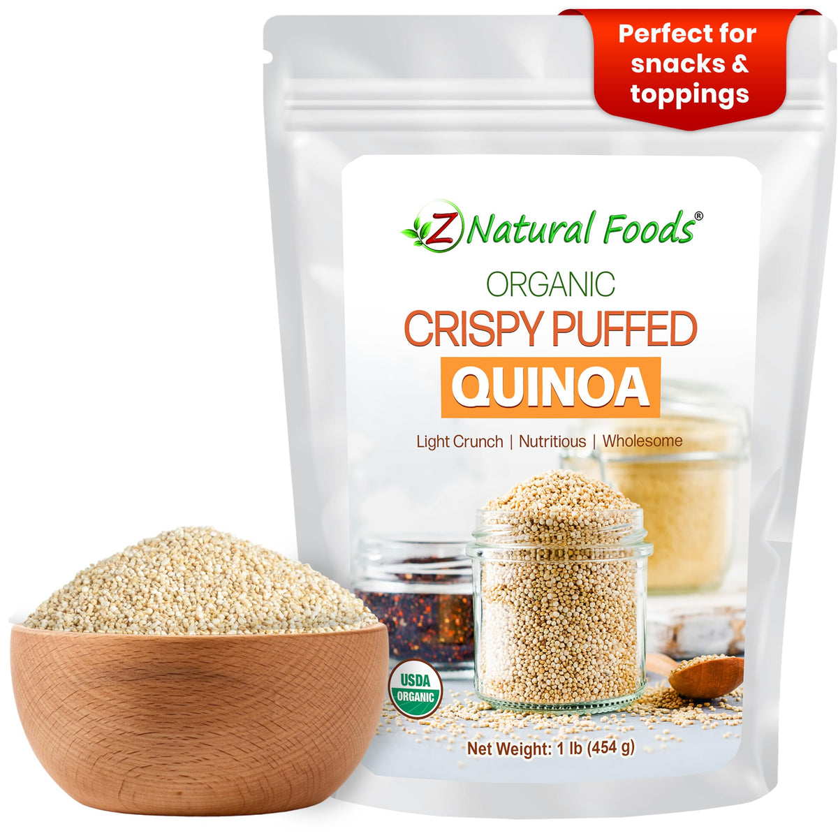Z Natural Foods Organic Crispy Puffed Quinoa – Real Crisped Quinoa Vegan Superfood Snacks