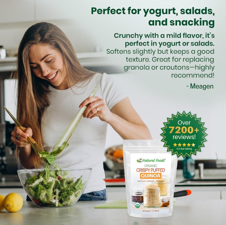 Z Natural Foods Organic Crispy Puffed Quinoa – Real Crisped Quinoa Vegan Superfood Snacks