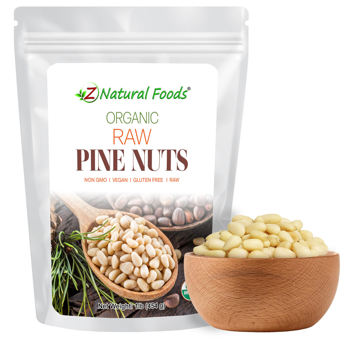 Z Natural Foods Organic Pine Nuts - Raw, Keto-Friendly, Gluten-Free, 1 lb