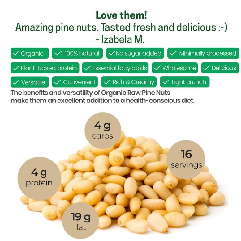 Z Natural Foods Organic Pine Nuts - Raw, Keto-Friendly, Gluten-Free, 1 lb