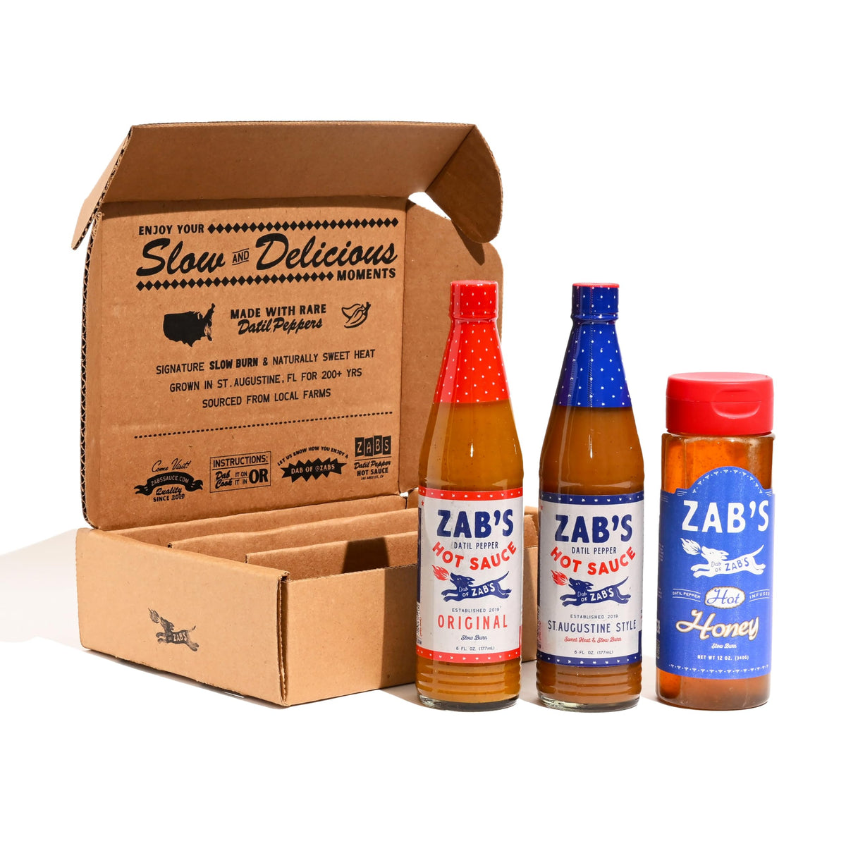 Zab's Hot Sauce Gift Set — Original, St. Augustine Style, & Hot Honey (3 Pack)