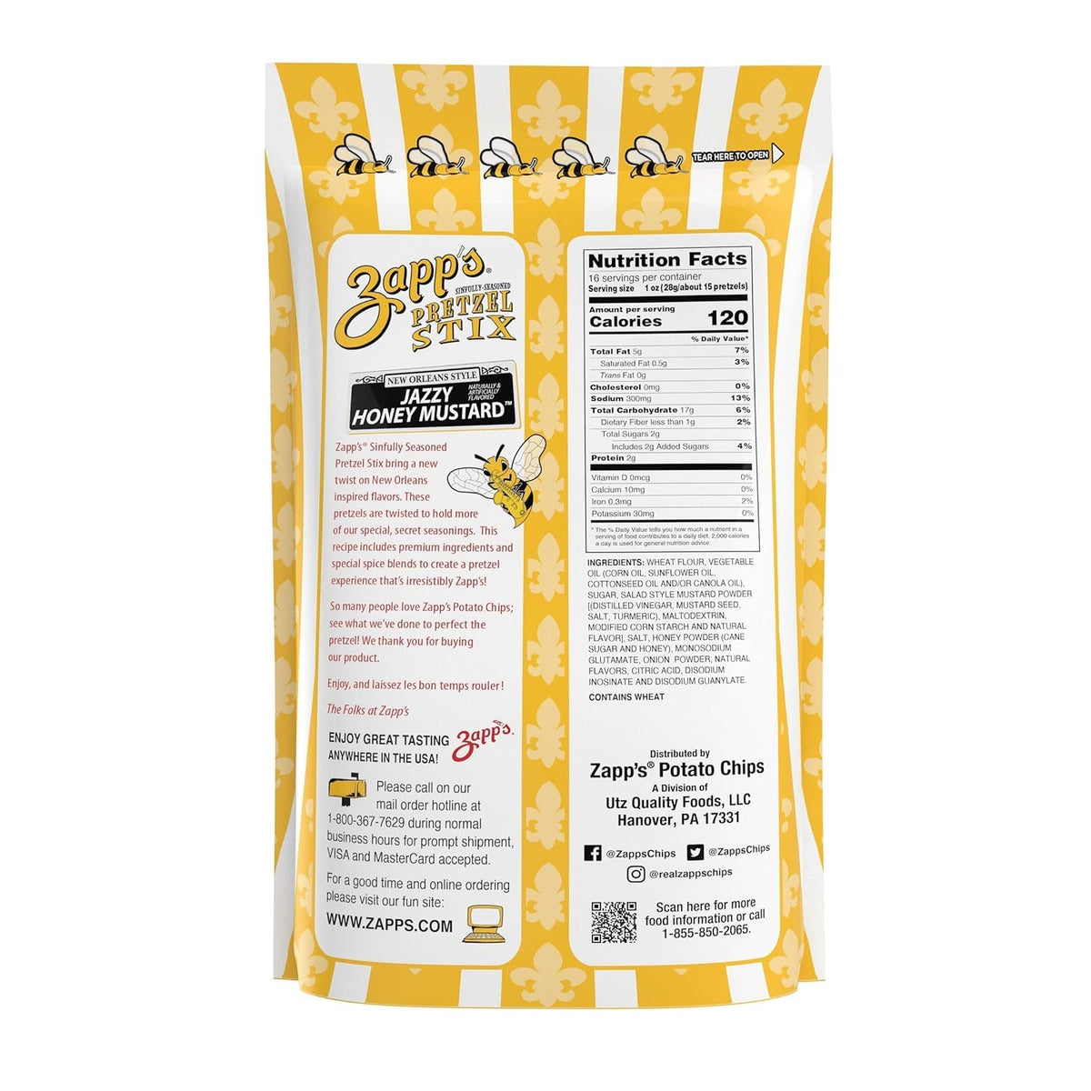 Zapp's Seasoned Pretzel Stix Variety Pack – Voodoo & Jazzy Honey Mustard, 16oz Pouch, Pack of 4
