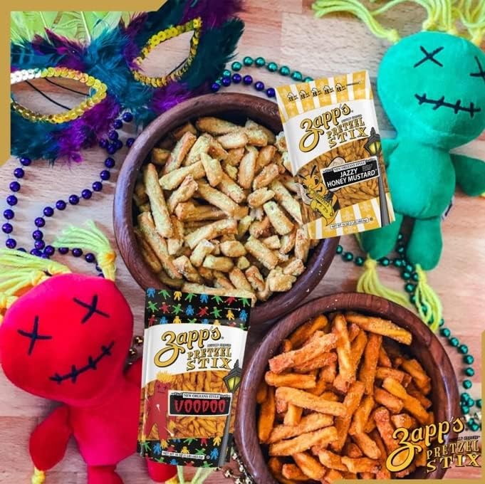 Zapp's Seasoned Pretzel Stix Variety Pack – Voodoo & Jazzy Honey Mustard, 16oz Pouch, Pack of 4