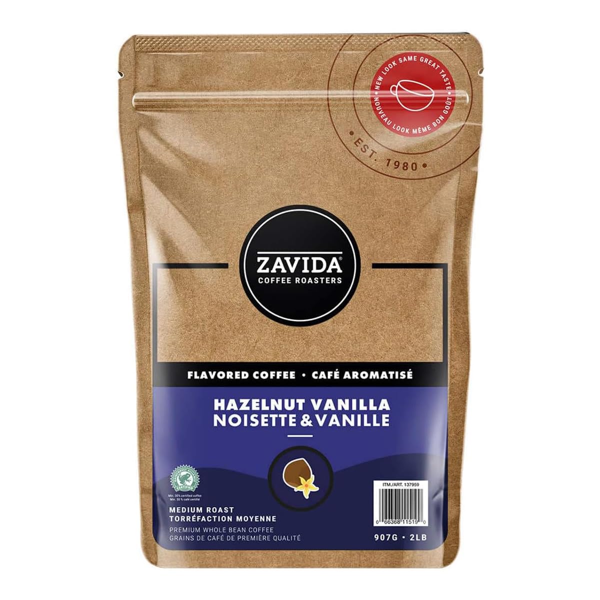 Zavida Premium Hazelnut Vanilla Whole Bean Coffee – 2 lb