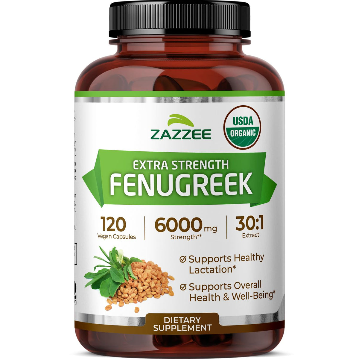 Zazzee USDA Organic Fenugreek 30:1 Extract – 120 Veg Capsules, 4 Month Supply, Made in USA