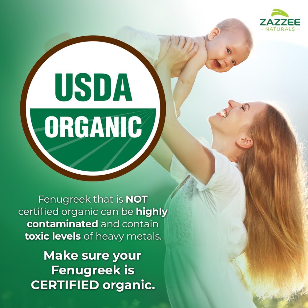 Zazzee USDA Organic Fenugreek 30:1 Extract – 120 Veg Capsules, 4 Month Supply, Made in USA