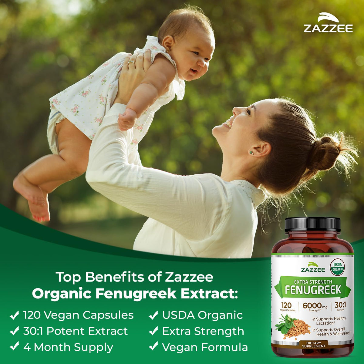 Zazzee USDA Organic Fenugreek 30:1 Extract – 120 Veg Capsules, 4 Month Supply, Made in USA