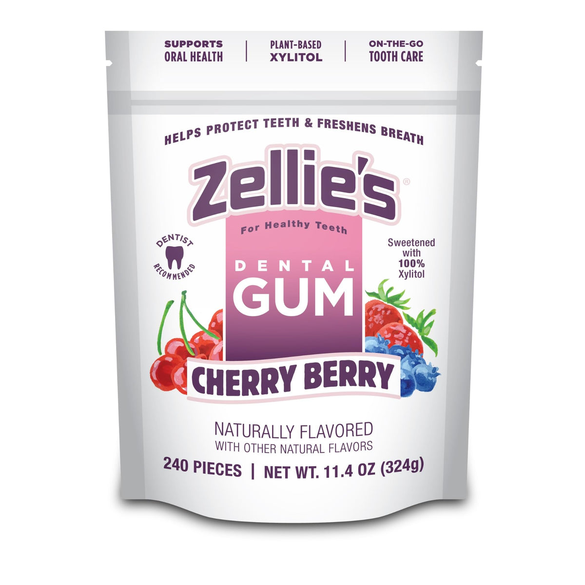 Zellie's Cherry Berry Xylitol Gum | 240 Count | Gluten Free, Vegan & Kosher