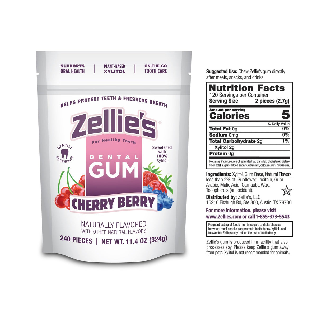 Zellie's Cherry Berry Xylitol Gum | 240 Count | Gluten Free, Vegan & Kosher