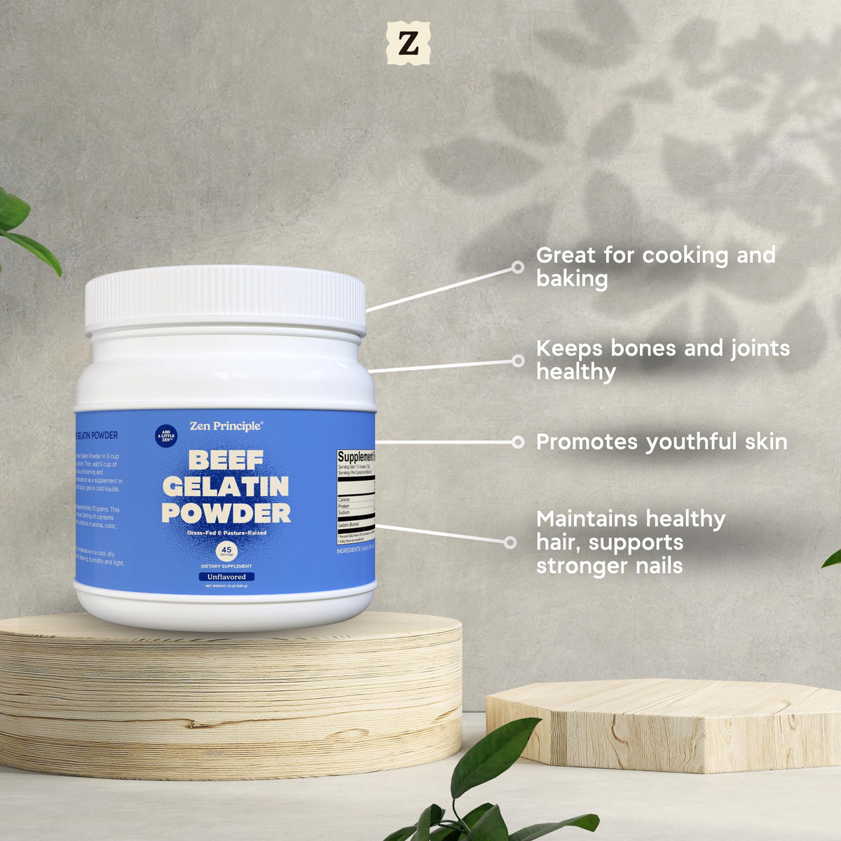 Zen Principle Grass-Fed Gelatin Powder – 1.5 lb, Unflavored, Keto & Paleo Friendly, 13g Protein per Serving