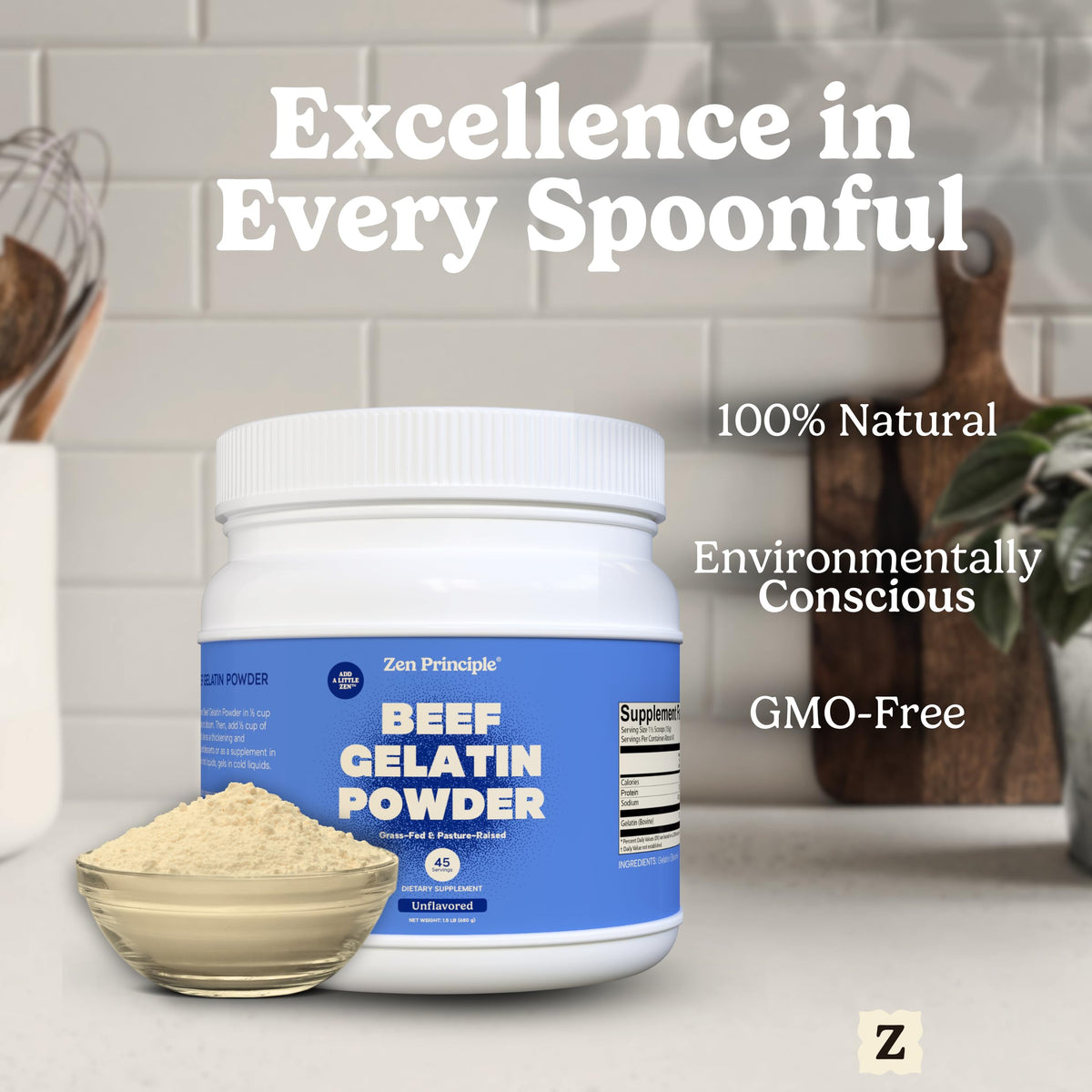 Zen Principle Grass-Fed Gelatin Powder – 1.5 lb, Unflavored, Keto & Paleo Friendly, 13g Protein per Serving