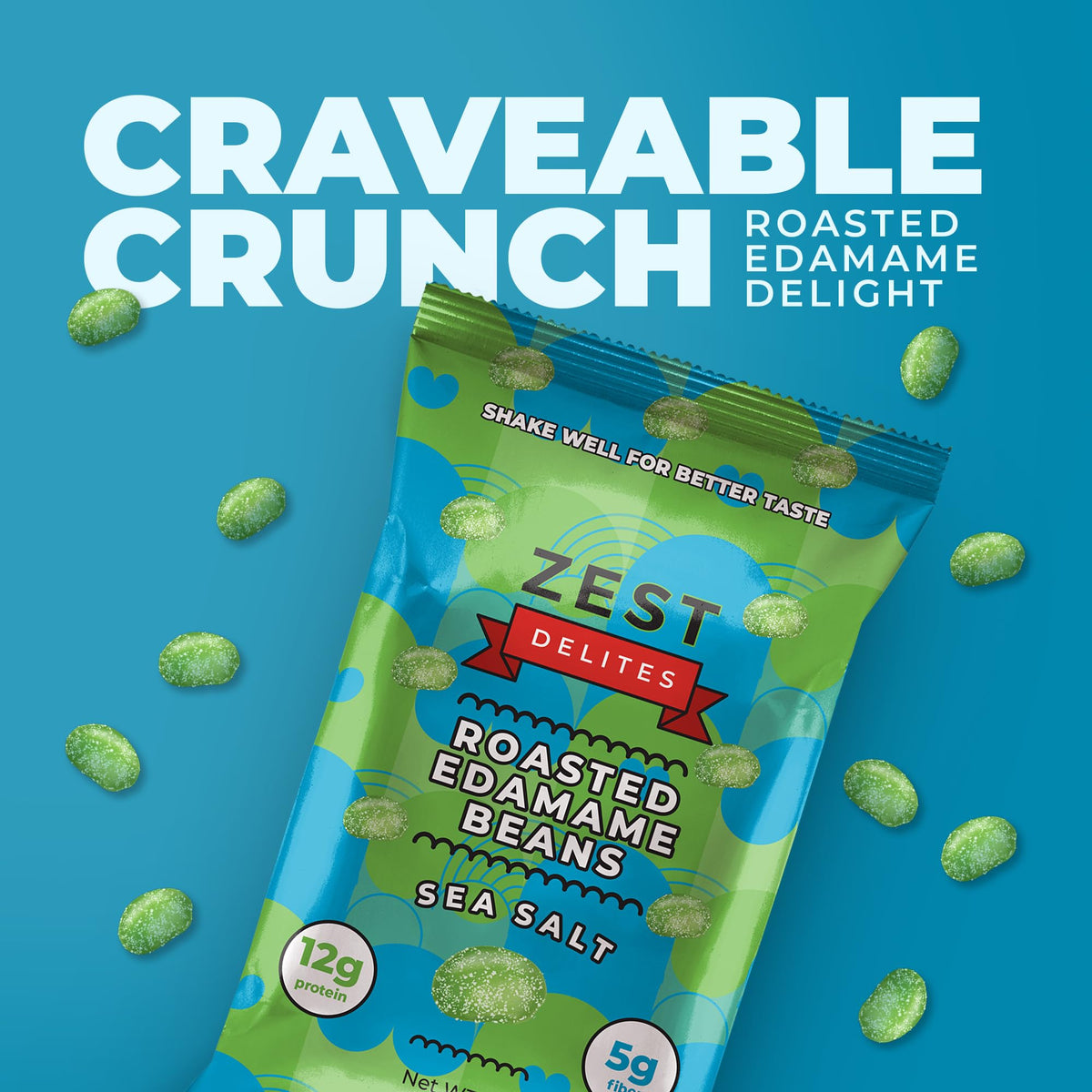 Zest Delites Edamame Snack — Crunchy Dry Roasted Sea Salt, 12g Protein, Vegan, Keto, 0.9oz 24 Pack