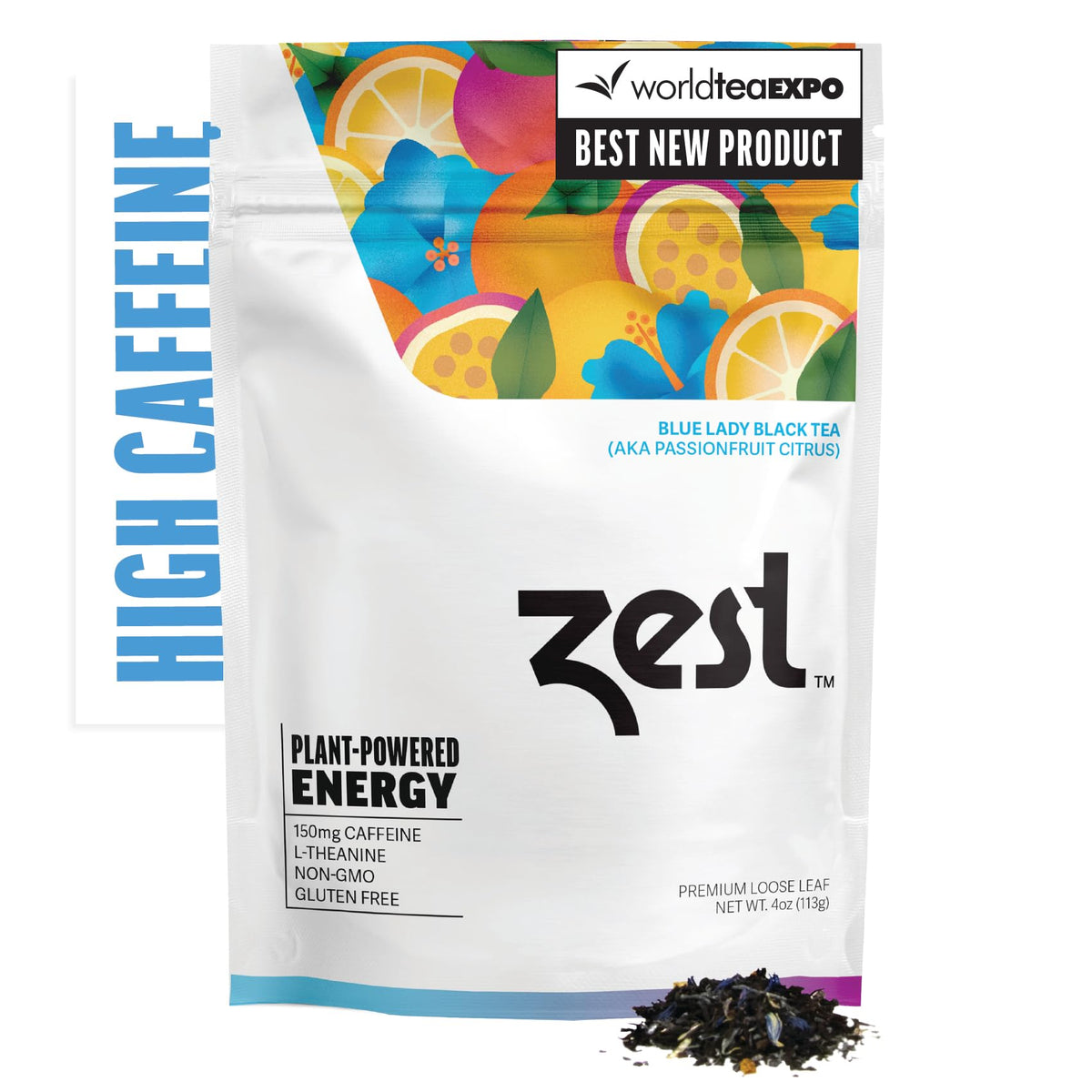 ZEST Energy Black Tea - Blue Lady Loose Leaf, 150mg Caffeine, Passion Fruit