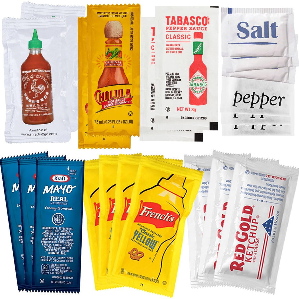 Zeust Condiment & Hot Sauce Packets Variety Pack – 325-Count Single-Serve Packets