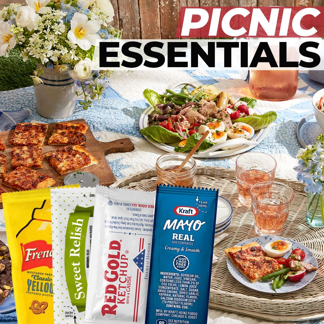 Zeust 200-Count Individual Condiment Packets Variety Pack – 50 Each (Ketchup, Relish, Mayo, Mustard) Single-Serve for BBQ, Picnics & Parties
