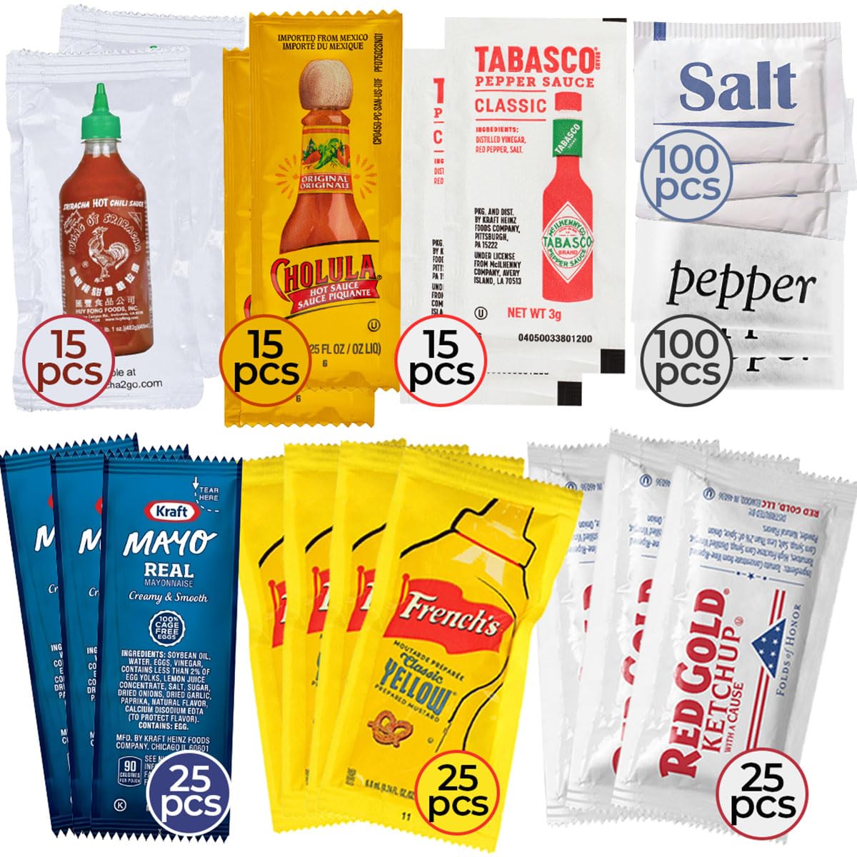 Zeust Condiment & Hot Sauce Packets Variety Pack – 325-Count Single-Serve Packets
