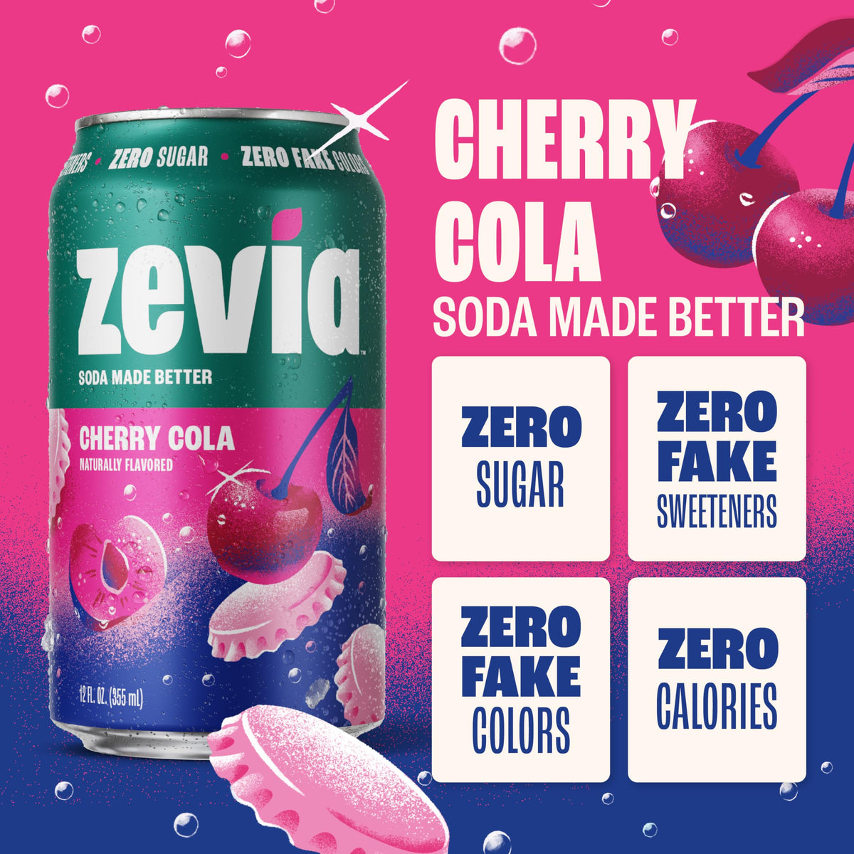 Zevia Cherry Cola Zero Sugar Soda – 24-Pack, Naturally Sweetened