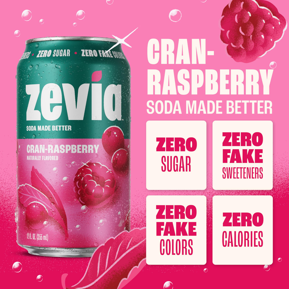 Zevia Cran-Raspberry Zero Sugar Soda – 24 Pack | Naturally Sweetened, Non-GMO, Gluten-Free, Vegan