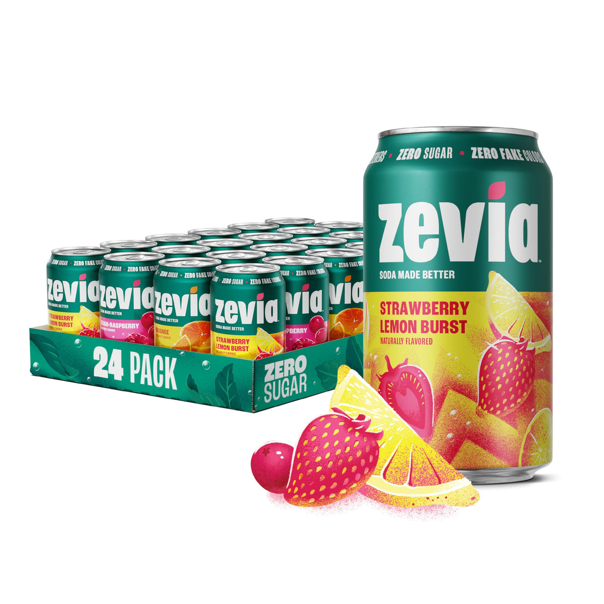 Zevia Zero Sugar Soda Fruity Variety Pack – 24 x 12oz Cans | Naturally Sweetened, Zero Calorie