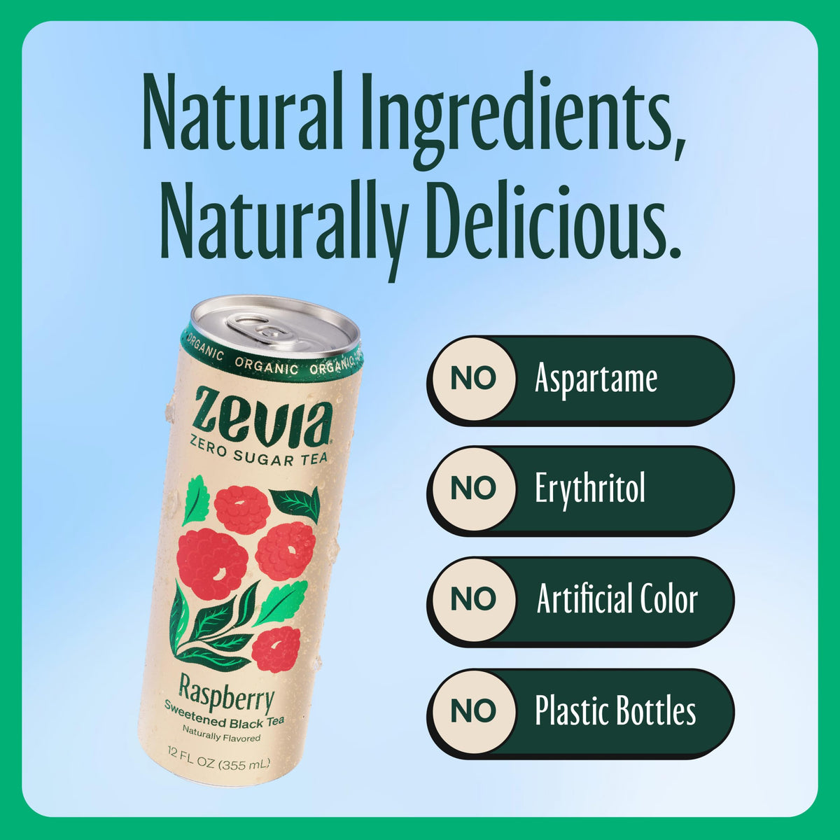 Zevia Black Tea Raspberry – Zero Sugar, Zero Calorie, 12 oz Cans (12-Pack)