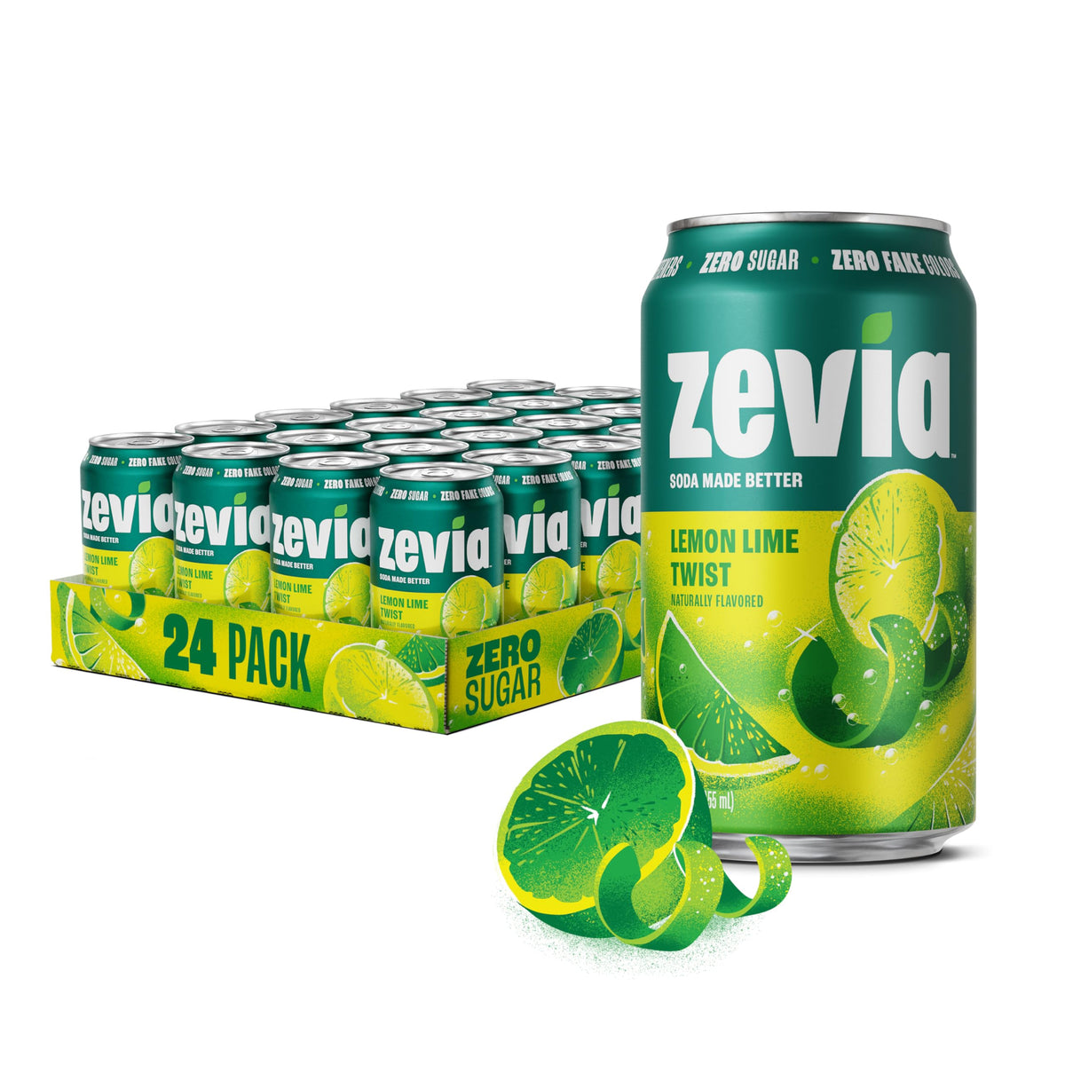 Zevia Zero Sugar Soda – Lemon Lime Twist, 12 oz Cans (24-Pack)