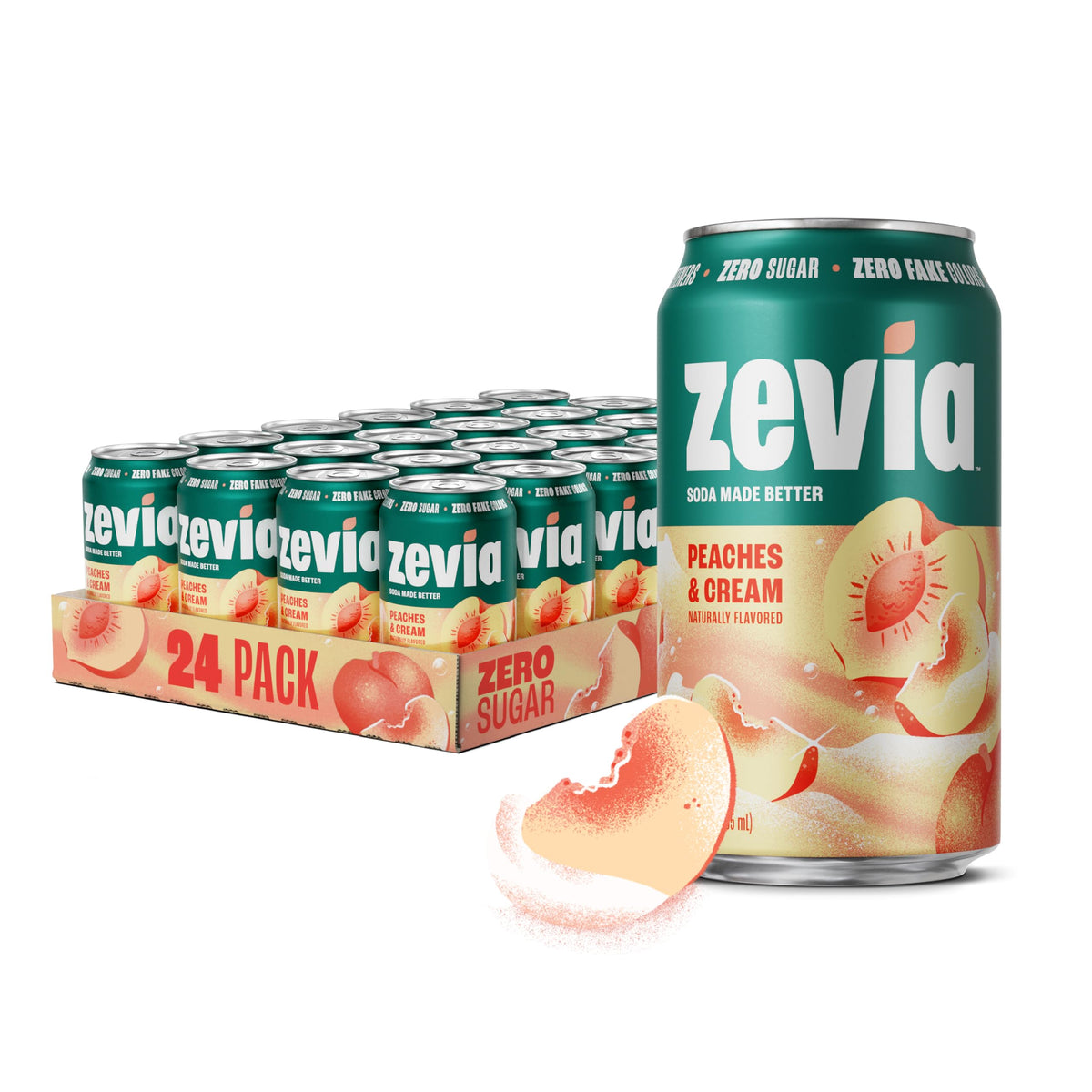 Zevia Peaches and Cream Zero Sugar Soda – 24-Pack, Caffeine Free, Gluten Free, Non-GMO