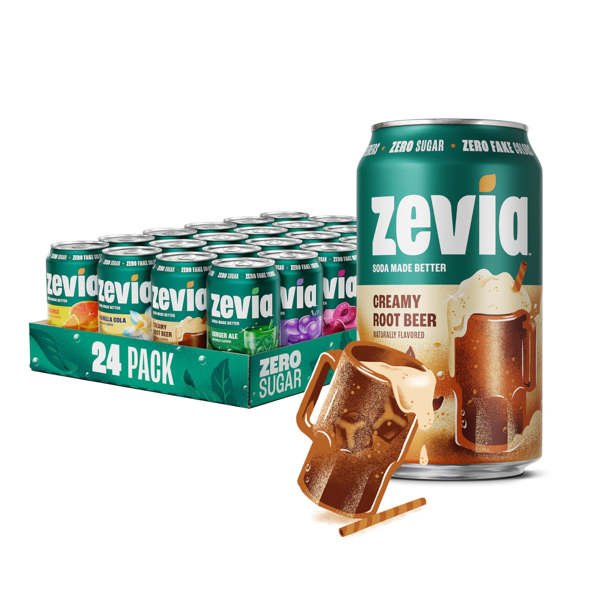 Zevia Rainbow Variety Pack – Zero Sugar Soda (24 x 12oz Cans)