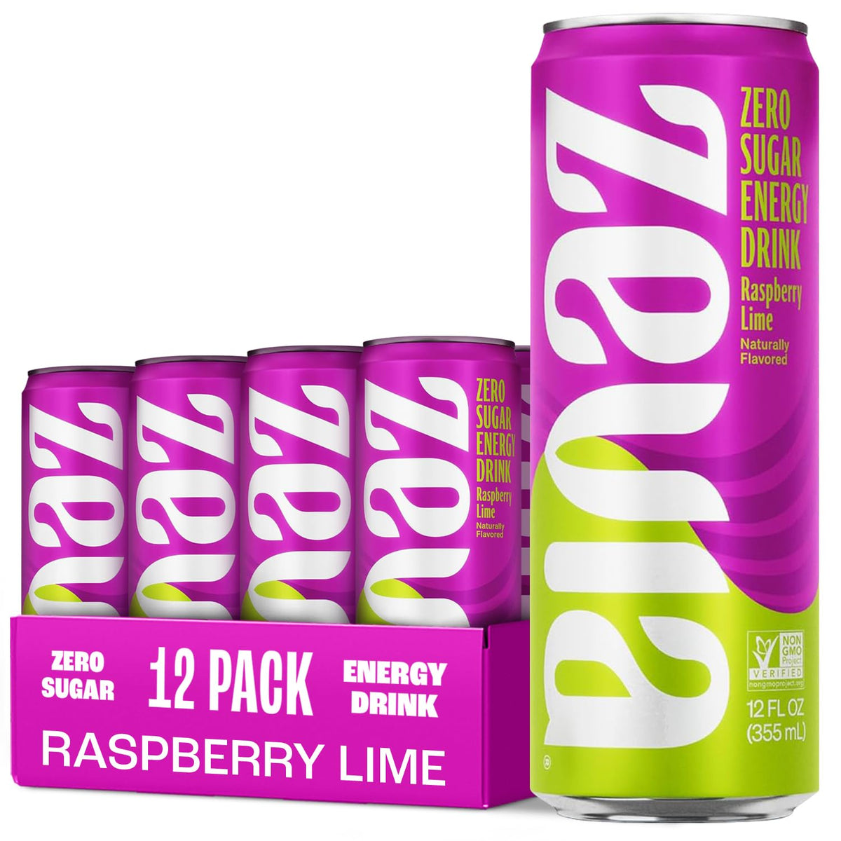 Zevia Raspberry Lime Zero Sugar Energy Drink – 12 oz Cans (12-Pack)
