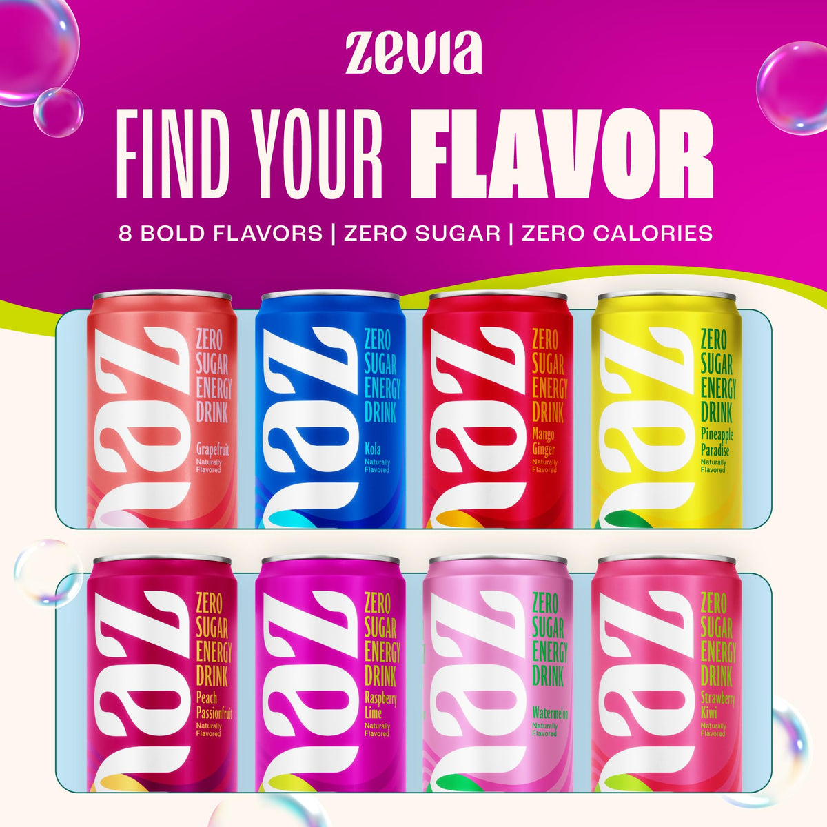 Zevia Raspberry Lime Zero Sugar Energy Drink – 12 oz Cans (12-Pack)