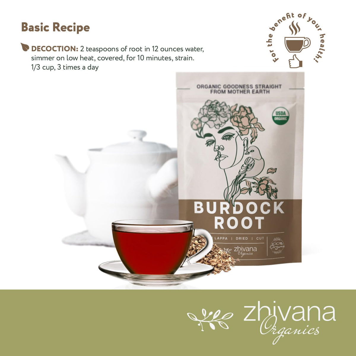 Zhivana Organics Premium Burdock Root Tea (16 oz) – Organic Burdock Root Tea, Loose Leaf