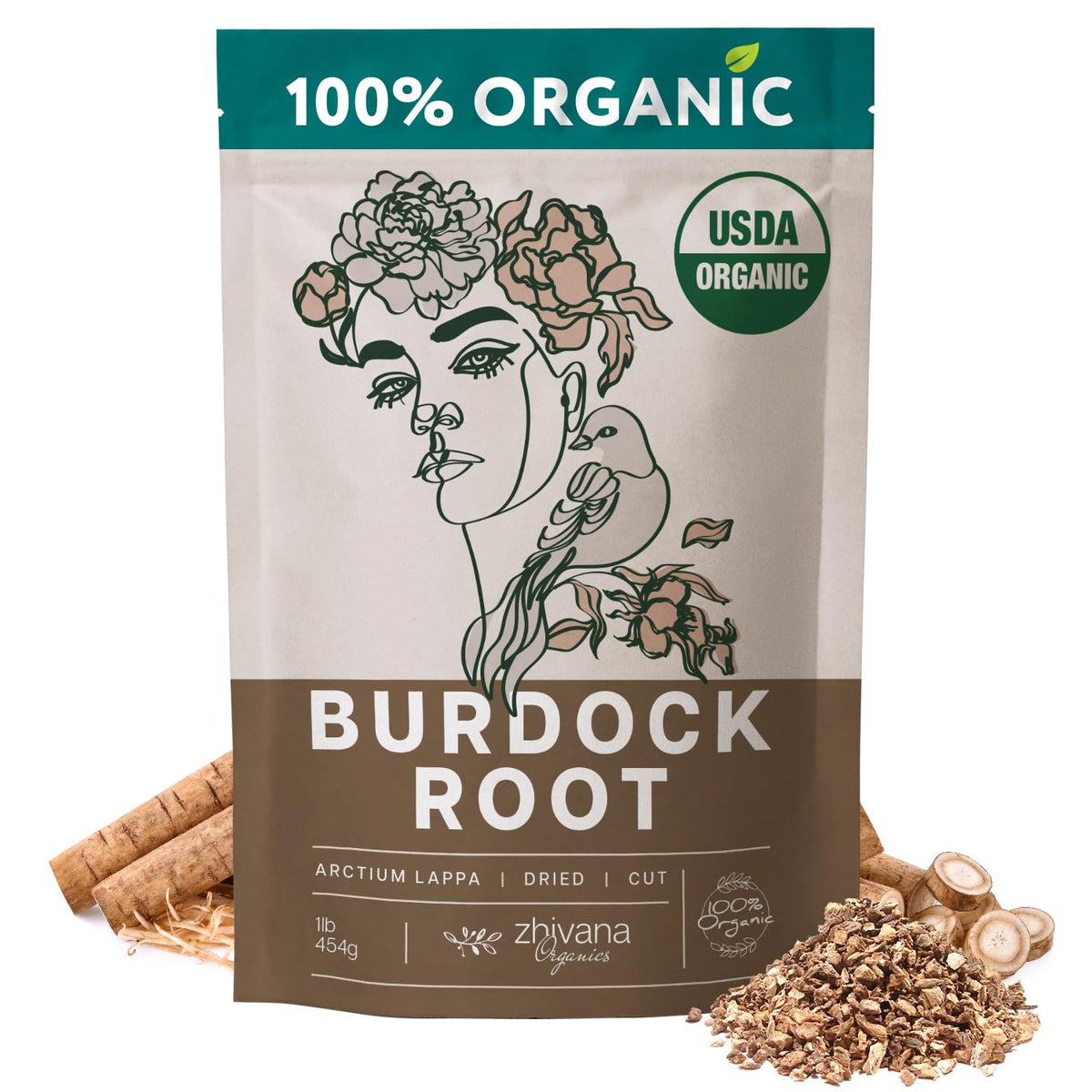 Zhivana Organics Premium Burdock Root Tea (16 oz) – Organic Burdock Root Tea, Loose Leaf