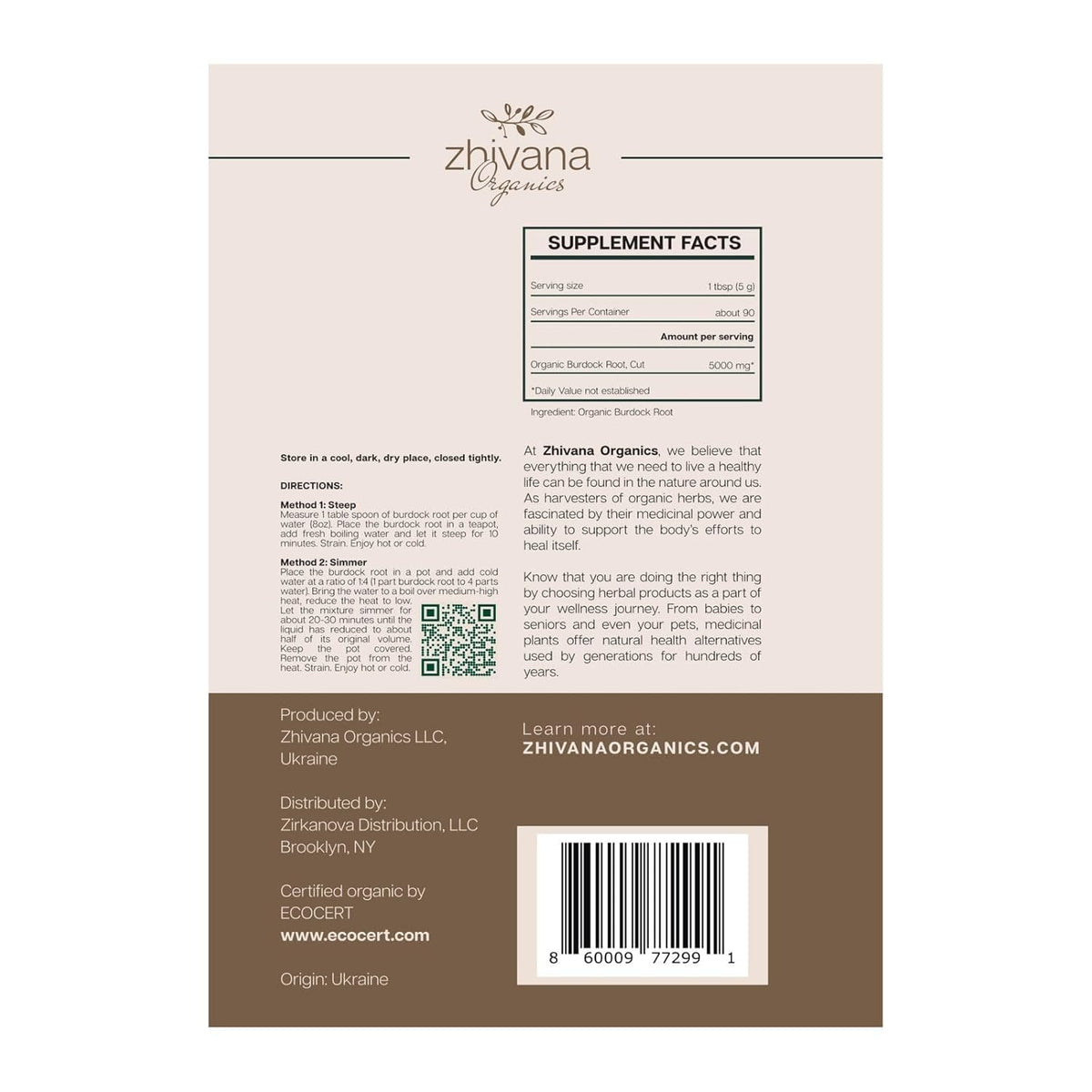 Zhivana Organics Premium Burdock Root Tea (16 oz) – Organic Burdock Root Tea, Loose Leaf