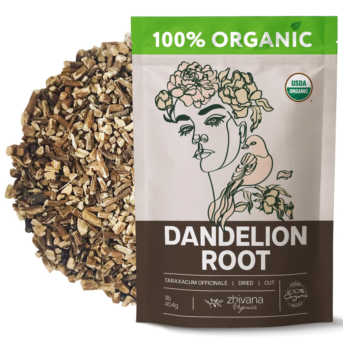 Zhivana Organics Dandelion Root Tea Loose Leaf – Organic Dandelion Root Herb, 16 oz