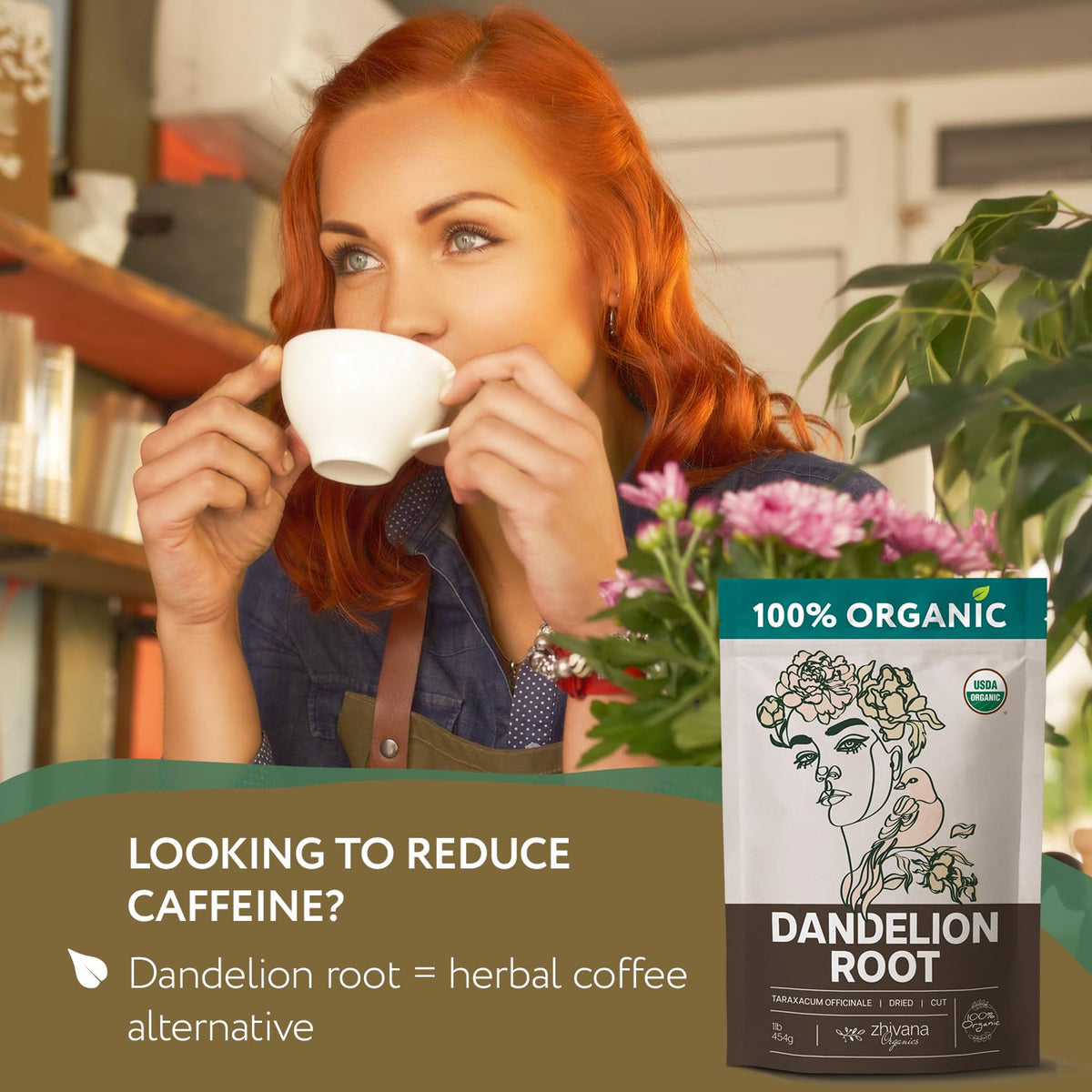Zhivana Organics Dandelion Root Tea Loose Leaf – Organic Dandelion Root Herb, 16 oz