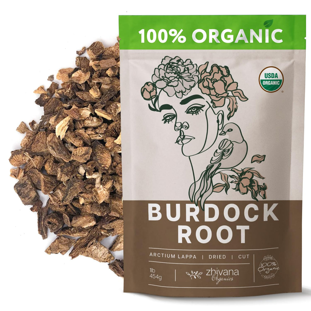 Zhivana Organics Premium Burdock Root Tea (16 oz) – Organic Burdock Root Tea, Loose Leaf