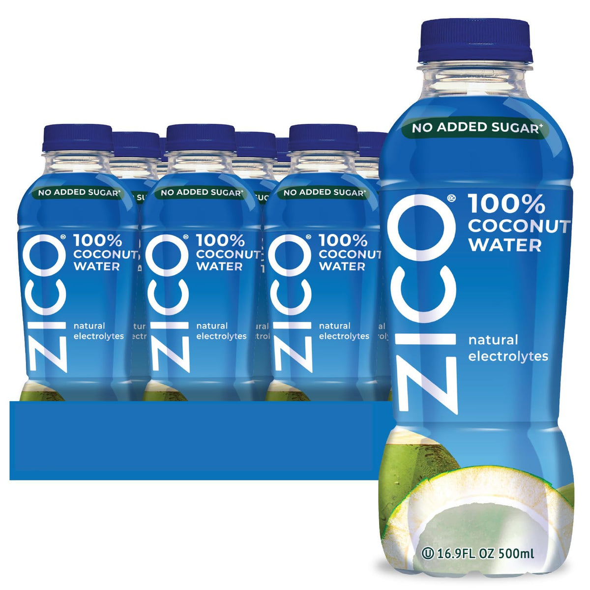 ZICO 100% Coconut Water — No Added Sugar, Natural Electrolyte Hydration, 16.9oz Pack of 12
