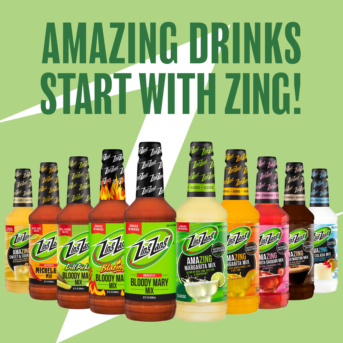 Zing Zang Margarita Mix Variety Pack – 3 x 32 oz Bottles (Margarita, Strawberry Daiquiri, Mango)
