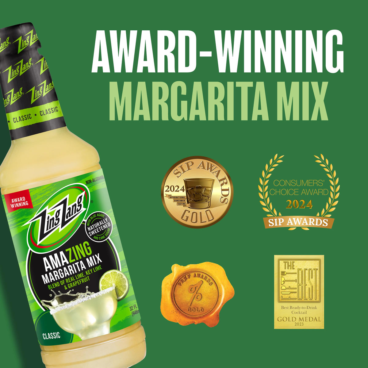 Zing Zang Margarita Mix – Mango, Lime & Key Lime Juice Blend | Non-Alcoholic Cocktail Mixer, 32 Fl Oz Bottles (Pack of 3)
